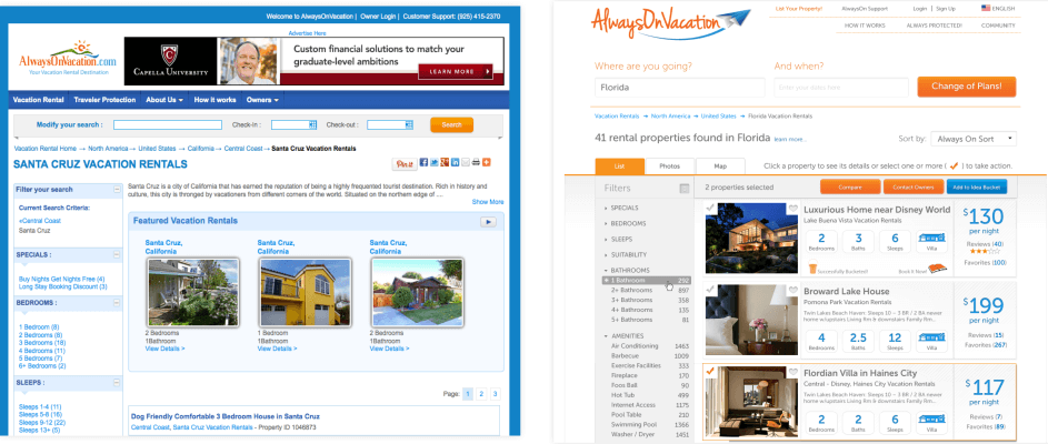 Old Versus New Search Results Page for a City or Region