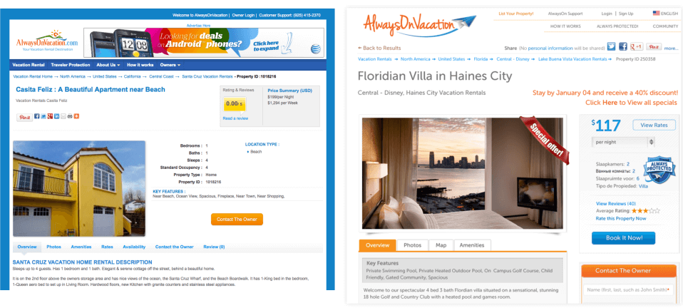 Property Page Before and After Redesign