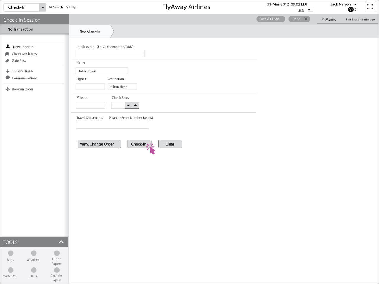Check-In application home screen