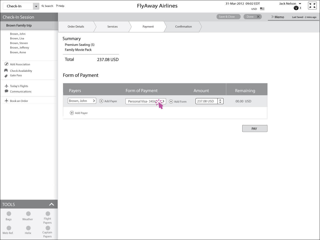 Paying part of the fee with a travel voucher