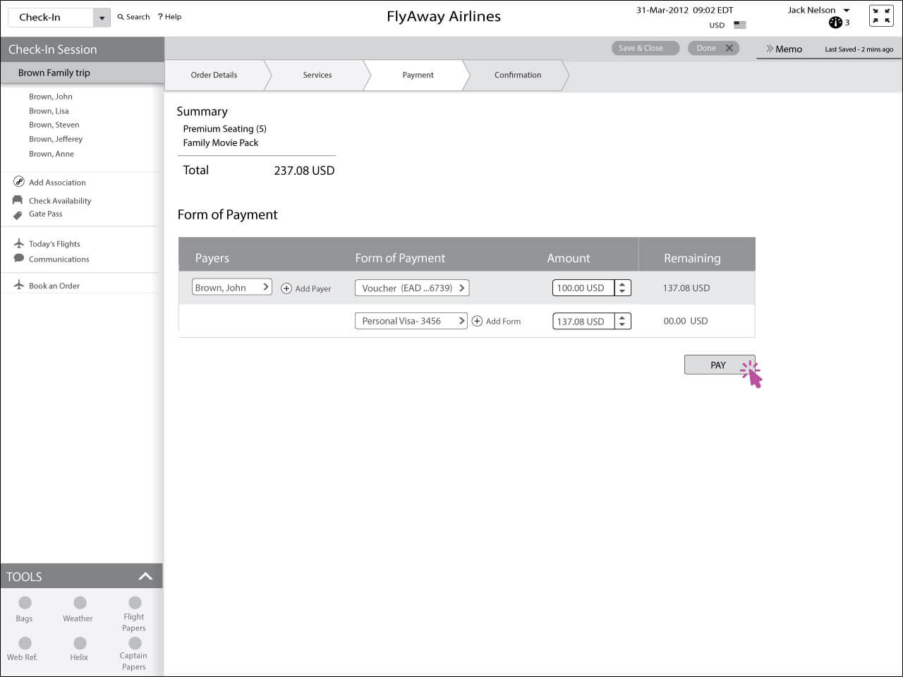 Jack selects a Visa for the balance.