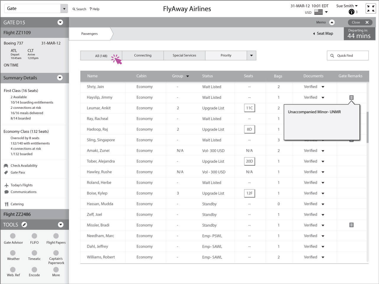 Note about an unaccompanied minor
