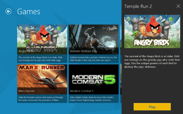In-flight entertainment app showing Games section
