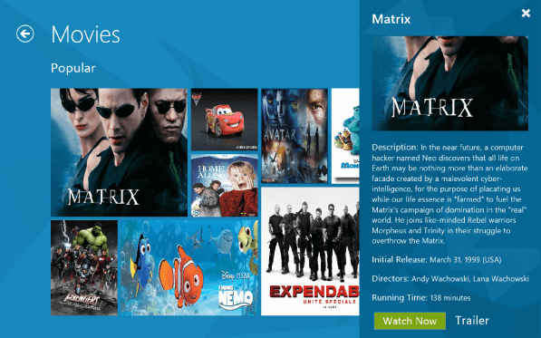 In-flight entertainment app showing Movies section