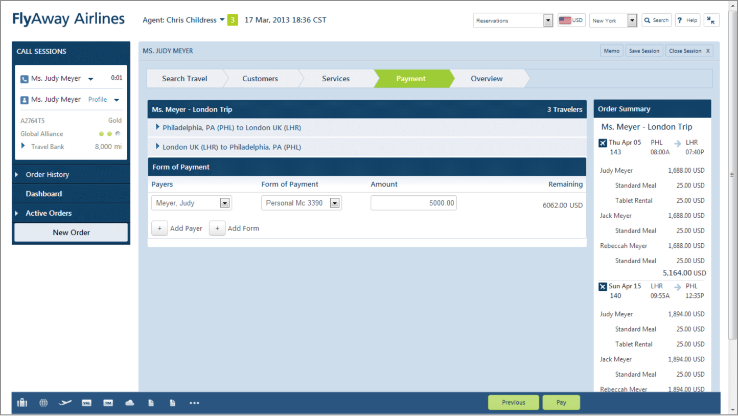 Adding form of payment
