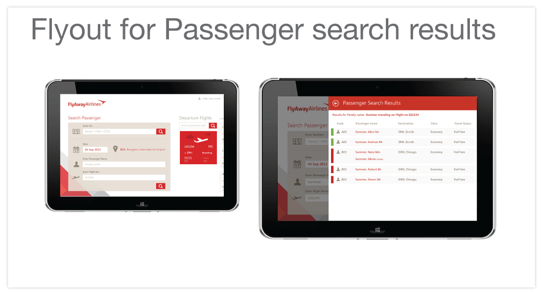 Hub screen visual design with Passenger Search Results open