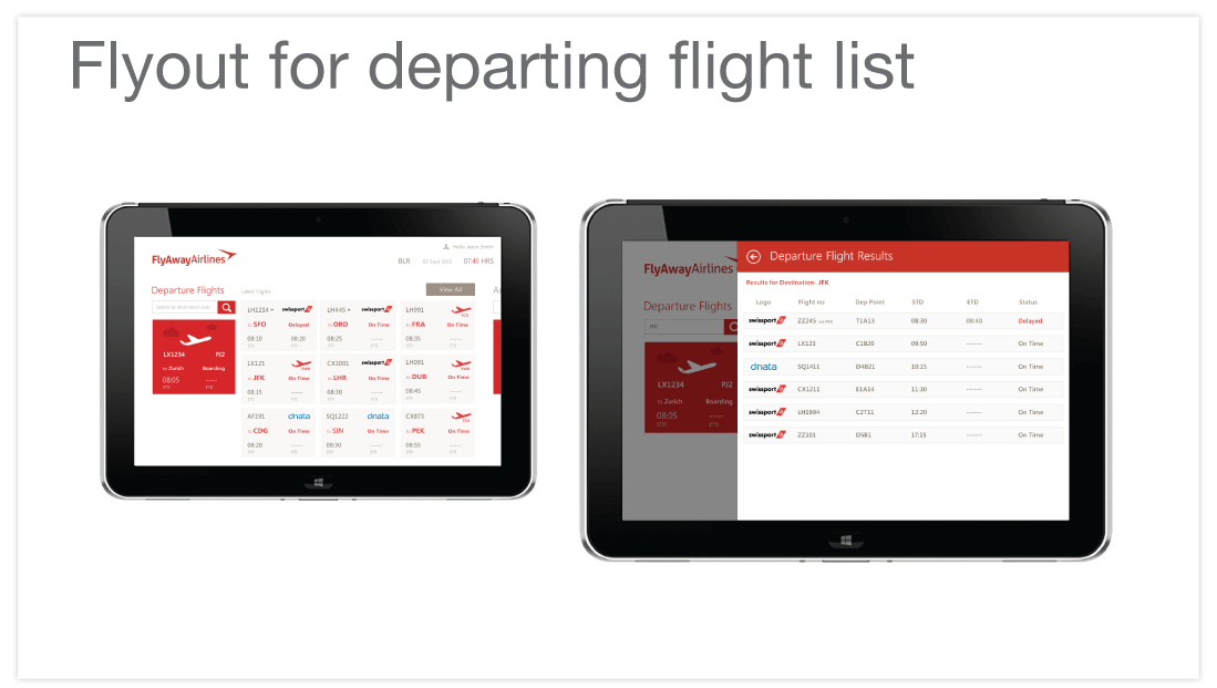 Visual design applied to Departing Flight List