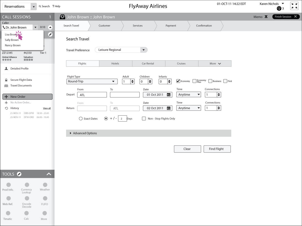 Wireframing- Karen selecting Lisa Brown