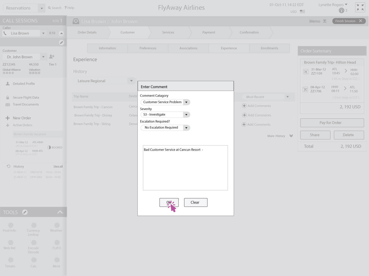 Making a comment about the Brown Family's negative experience\ 